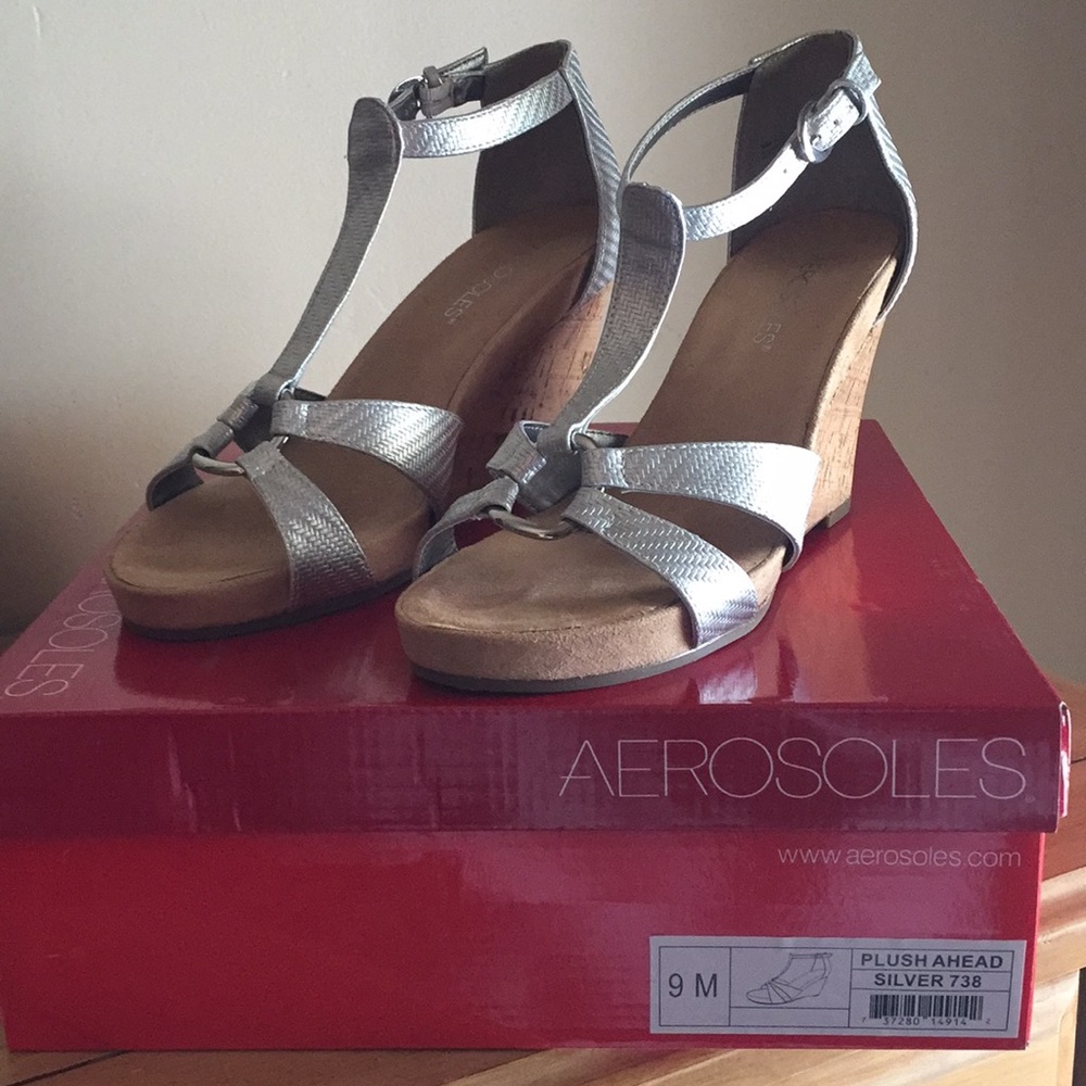 Silver wedge sandal, brand new, never worn